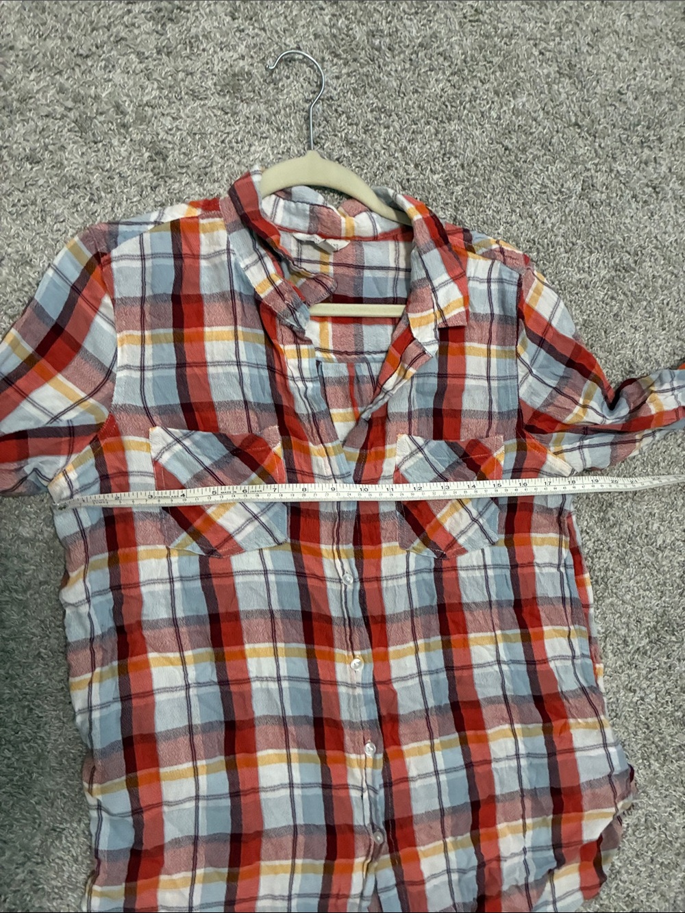 Lucky Brand Orange Plaid Long Sleeve Button-Down Shirt - Picture 7 of 7